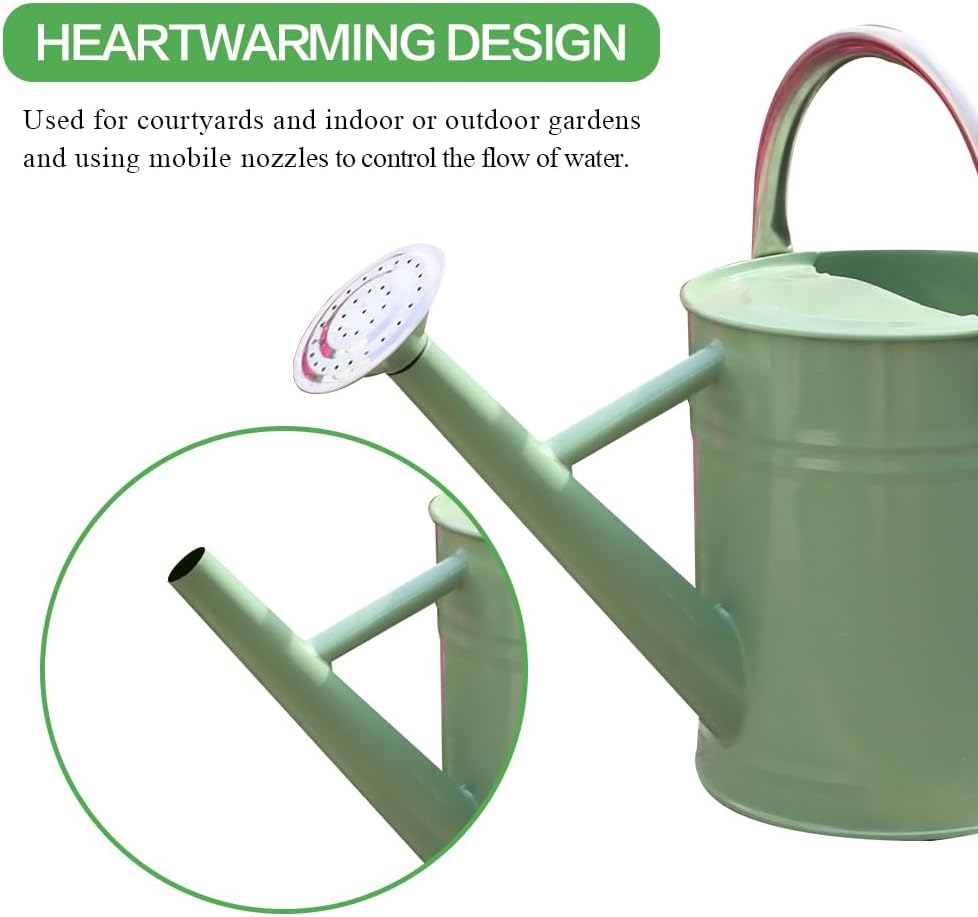 Metal Watering Can, One Gallon Watering Cans Stainless Steel for Outdoor Indoor Garden Plants Watering (Cream Green and Garden Scissors)
