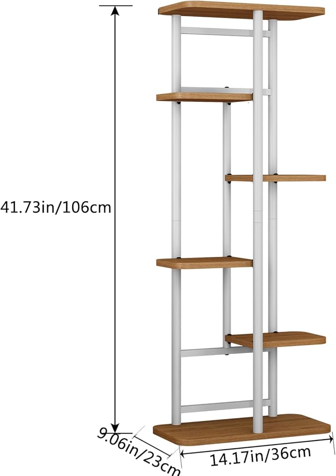 LINZINAR Plant Stand 6 Tier 7 Potted Multiple Flower Pot Holder Shelf Indoor Outdoor Planter Display Shelving for Patio Garden Corner Balcony Living Room (6 Tier-7 Potted, White)