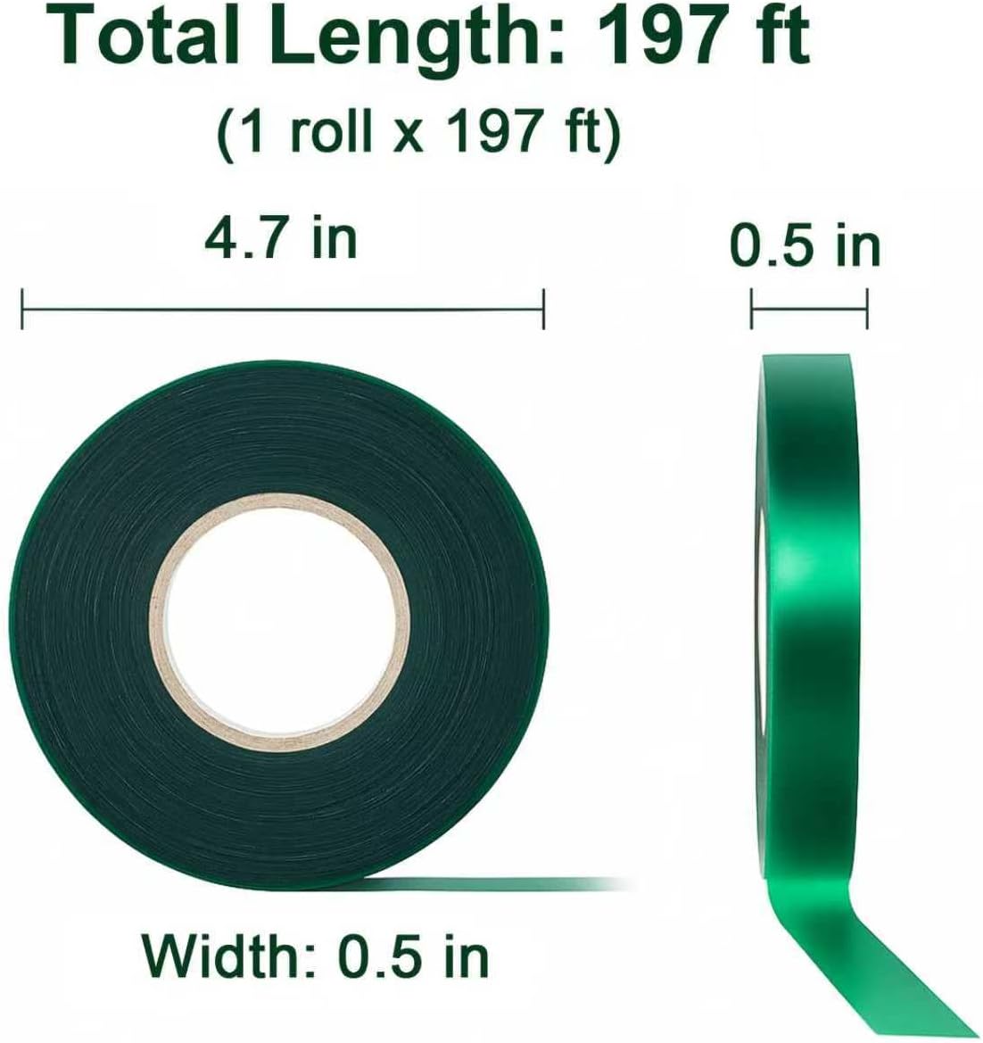Stretch Plant Tie Tape – Reusable PVC Garden Ties for Plants, Green Flexible Garden Tape for Branches, Vines, Shrubs, Flowers, Trees, Indoor & Outdoor Use (196 ft)