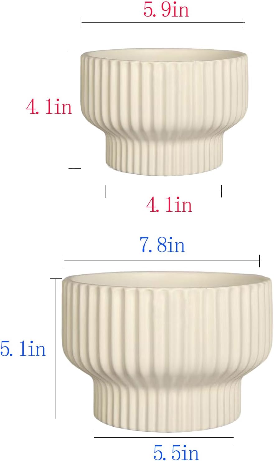 Puoyik 2 Piece Set of Flower Pots 8/6 inches, Ceramic Flower Pots with Drainage Holes, Indoor and Outdoor Plant Flower Planter (7.8/5.9beige)