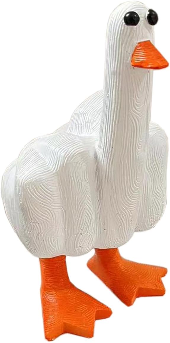 Middle Finger Duck You Figurine Middle Finger Desk Decor Funny Garden Decor Statues Figurines Ornaments for Home, Patio, Lawn, Yard, Office, Outdoor Decorations, Garden Gifts (White+Yellow)