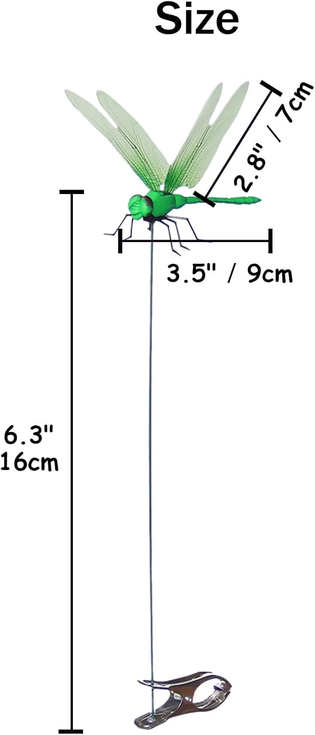 Jongdari 4pcs Dragonfly Hat Clip Realistic Fake Dragonflies Clip-On Garden Outdoor Decor Stakes Plastic Dragon Fly Clips Plant Decorations for Pot