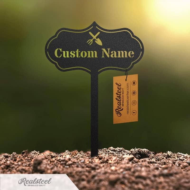 RealSteel โ Customizable Seed & Plant Markers - Outdoor Herb Garden Stakes - Elegant Fruit/Vegetable Labels - Steel Plant Tags for Pots - Classy Design for Farmhouse/Greenhouse โ Rose Icon