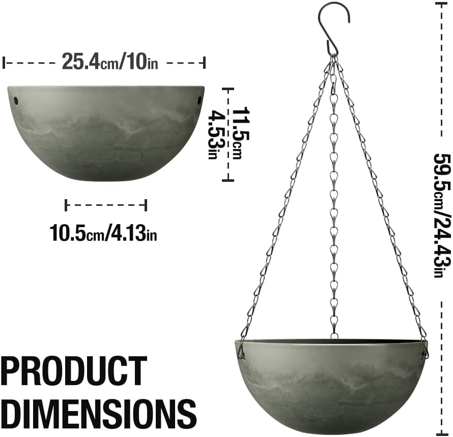 Marble Pattern 10 Inch Hanging Planter for Indoor Outdoor Plants, 2 Pack Hanging Planter Basket for Garden Home Decor Use (Light Brown)