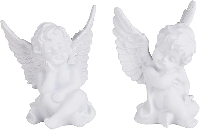 orenm 2 Pack Resin Cherubs White Angel Statue Figurine, Garden Sleeping Cherub Statue Sculpture Indoor Outdoor Home Decoration, Cute Adorable Angle Sculpture Memorial Statue(4" Height) (White)