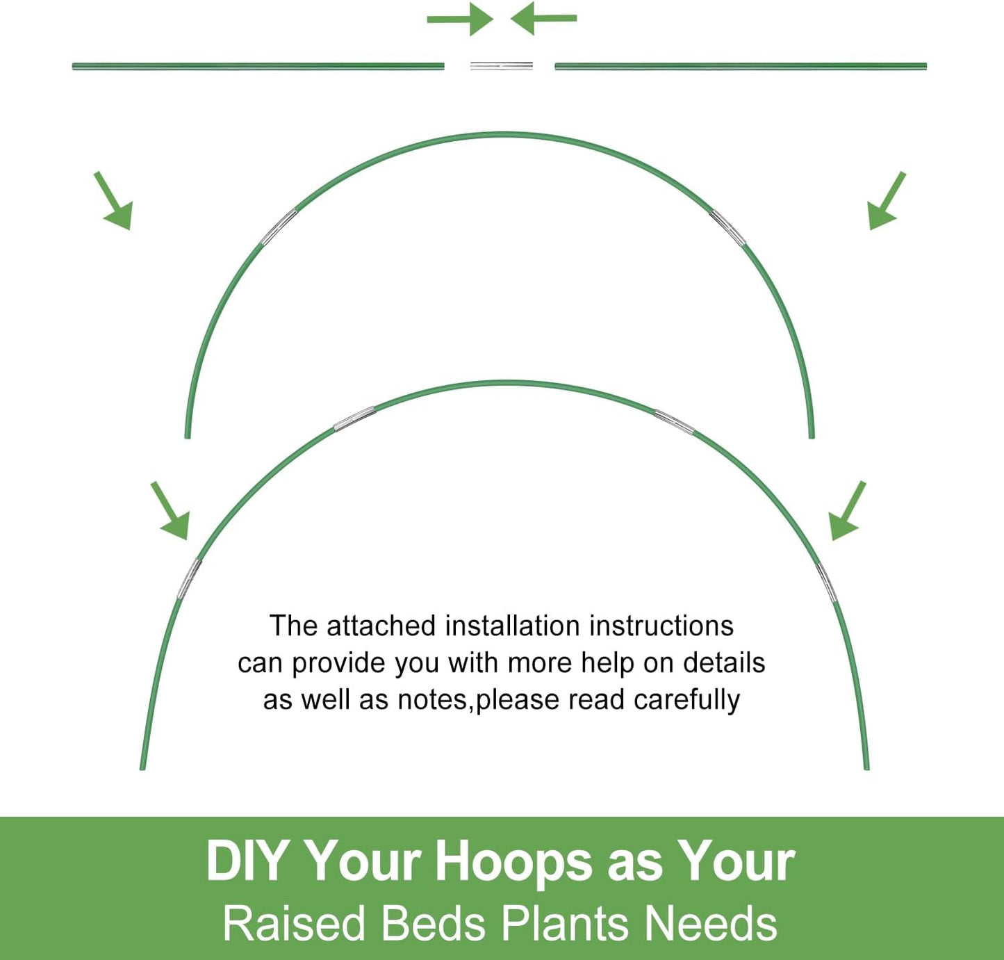 Garden Hoops 7ft Grow Tunnel, 30pcs Greenhouse Support Hoops Rust-Free Frame for Garden Netting Raised Beds Row Cover Fabric, 6 Set DIY Fiberglass for 3 & 4 Ft Wide, 18pcs Clips