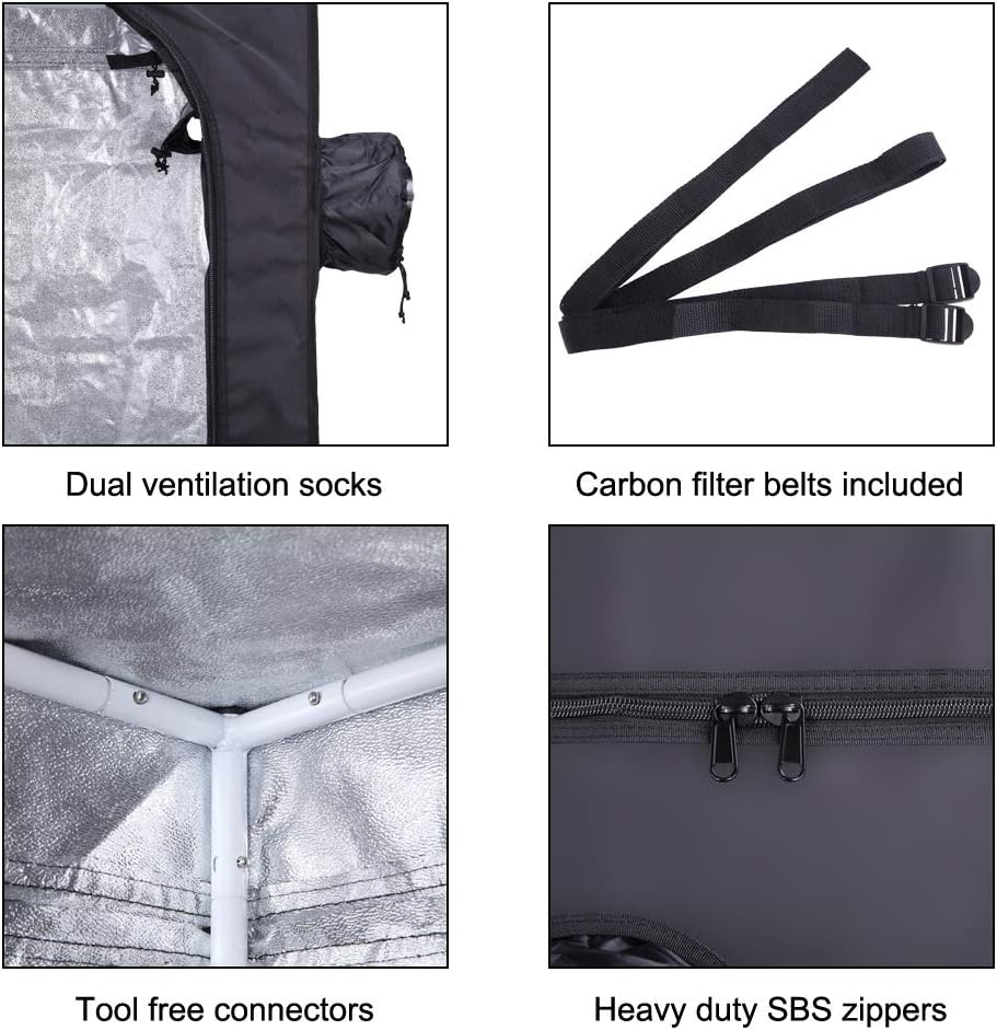 Plant Grow Tent, Black, 90x90x180cm, Indoor Growing with Observation Window and Floor Tray, Oxford Cloth, Eco-friendly Care