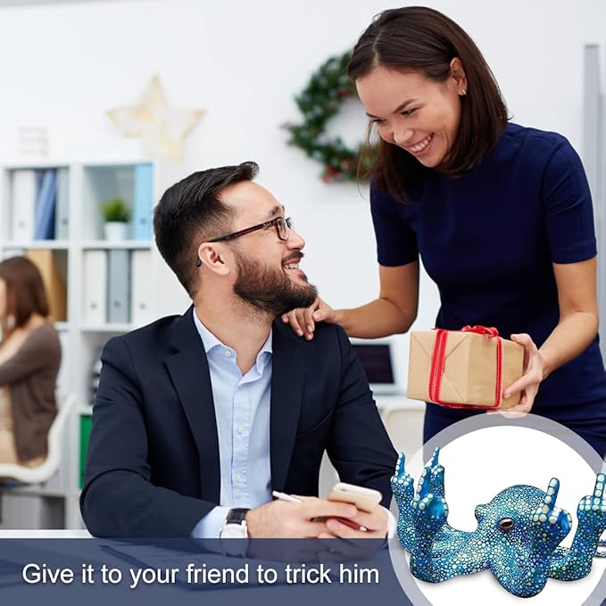 Middle Finger Octopus,Middle Finger Statue,Weird Decor Suitable for Indoor and Outdoor Garden Home Various Fish Tank Decoration (Blue)