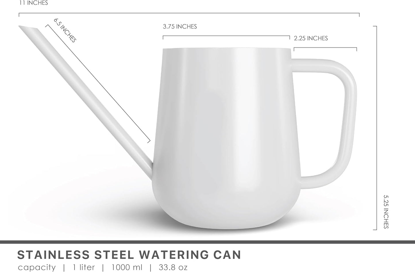 Metal Watering Can for Indoor Houseplants Outdoor Garden Long Sprout Water Can for Succulents Herb Bonsai Modern Garden Tool 33.8oz/1000ml (Brilliant White)