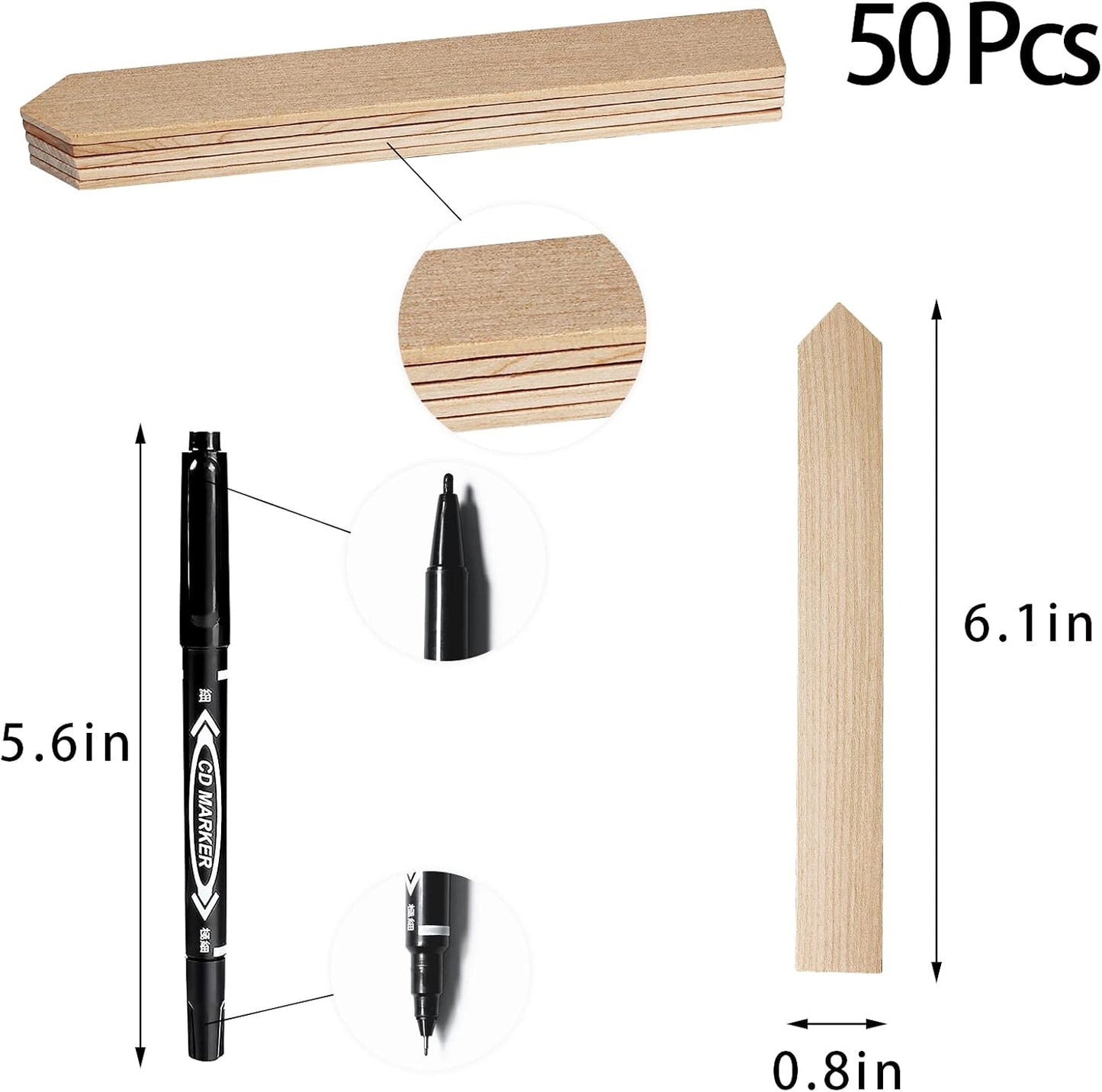 Zkptops 50Pcs Wooden Plant Labels Plant Tags 6 Inch Garden Plants Markers Waterproof Seed Labels Markers Sticks Outdoor Garden Label Stakes Sign Wooden Plants Name Tags for Seedling Vegetables Flower