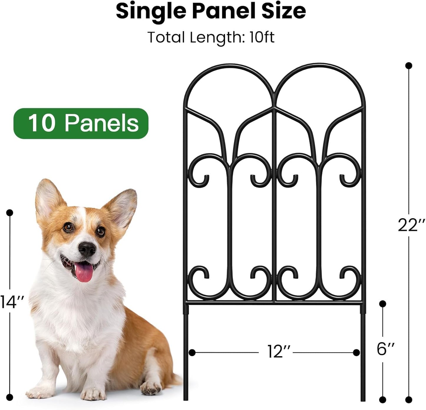 AMAGABELI GARDEN & HOME 10 Panels 22in(H)×10ft(L) Decorative Garden Fences and Borders for Dogs No Dig Metal Fence Panels Garden Edging Border Fence for Animal Barrier Fencing for Flower Beds Yard