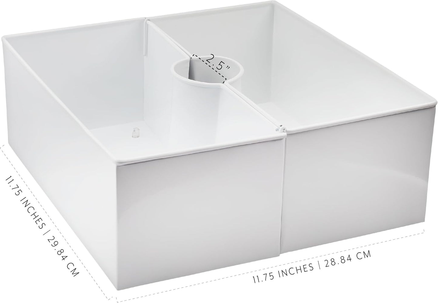 AuldHome Design Umbrella Planter for Patio Table (White Square), w/Umbrella Hole, Enamelware Rectangular Planter Pots