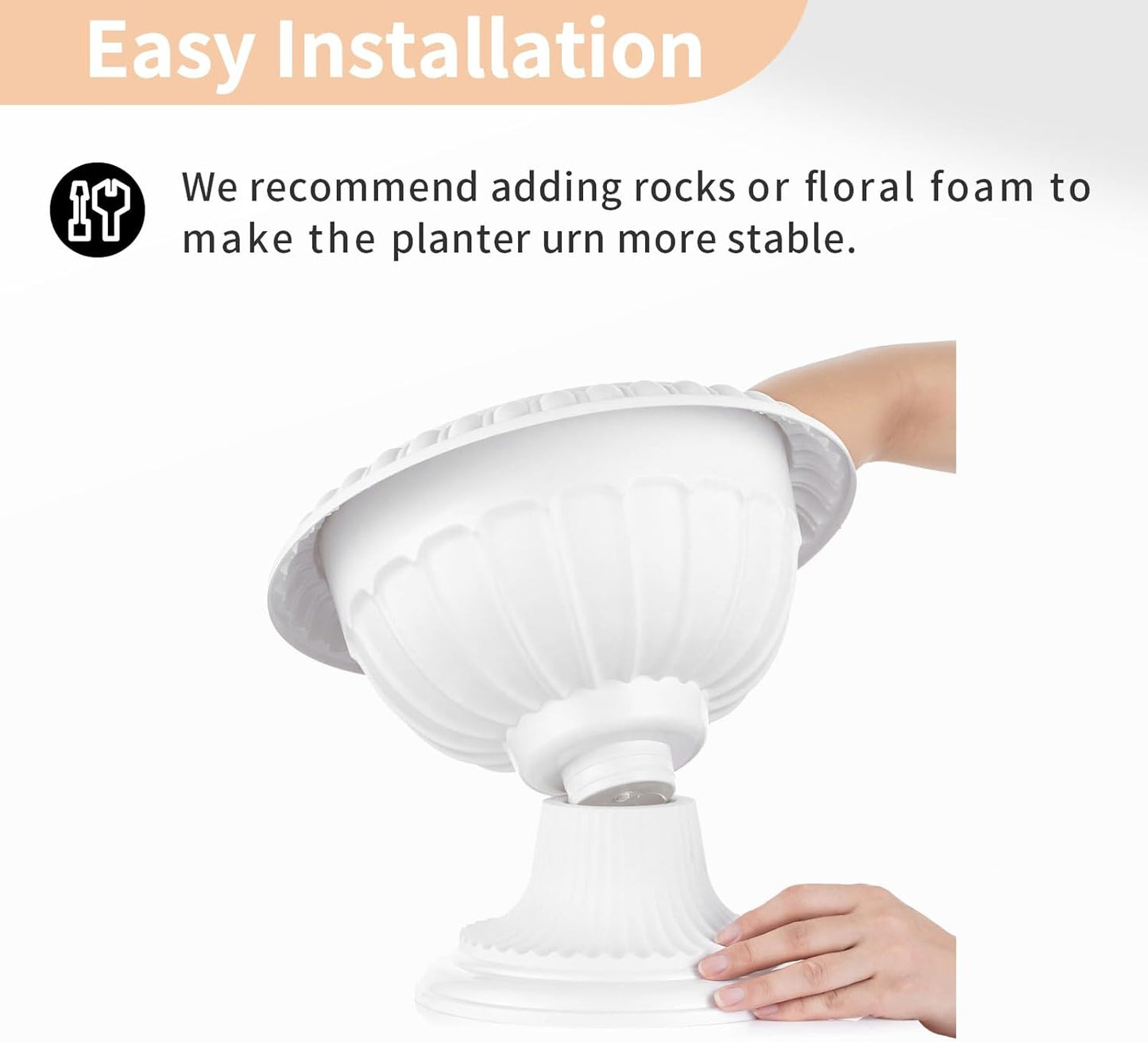 NUPTIO 6 Pcs Classic Urn Planter, 10.23 inch Tall Large Plastic Outdoor Urns Planters, Pedestal Flower vases Plant Pot, Resin Grecian Plants Pots for Garden Porch Front Door, White