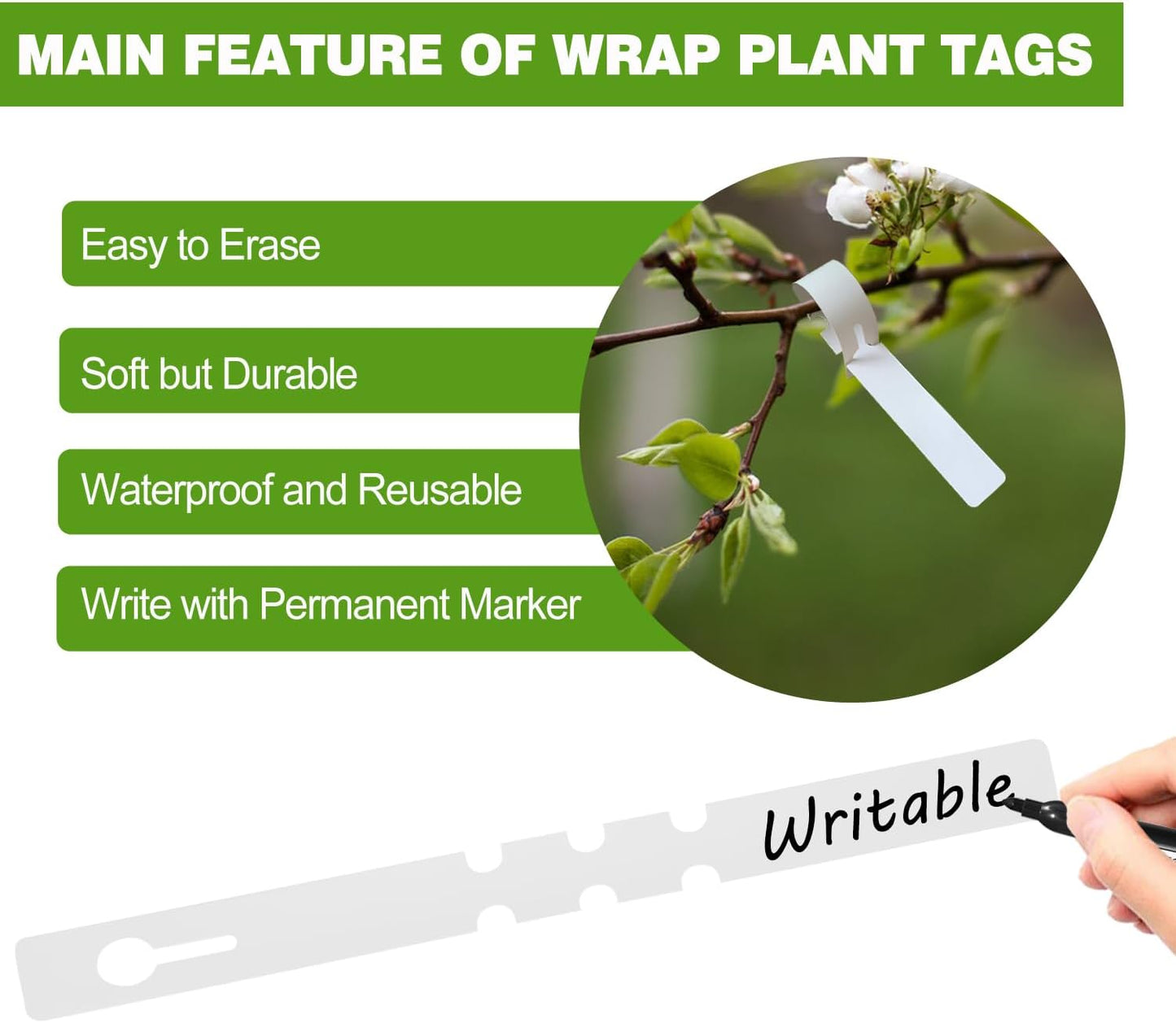 Plant Labels Yuanling Plastic Plant Tree Tags Wrap Around Hanging Tags Nursery Tree Markers Adjustable Garden Labels for Indoor Outdoor Gardening Plants (White)