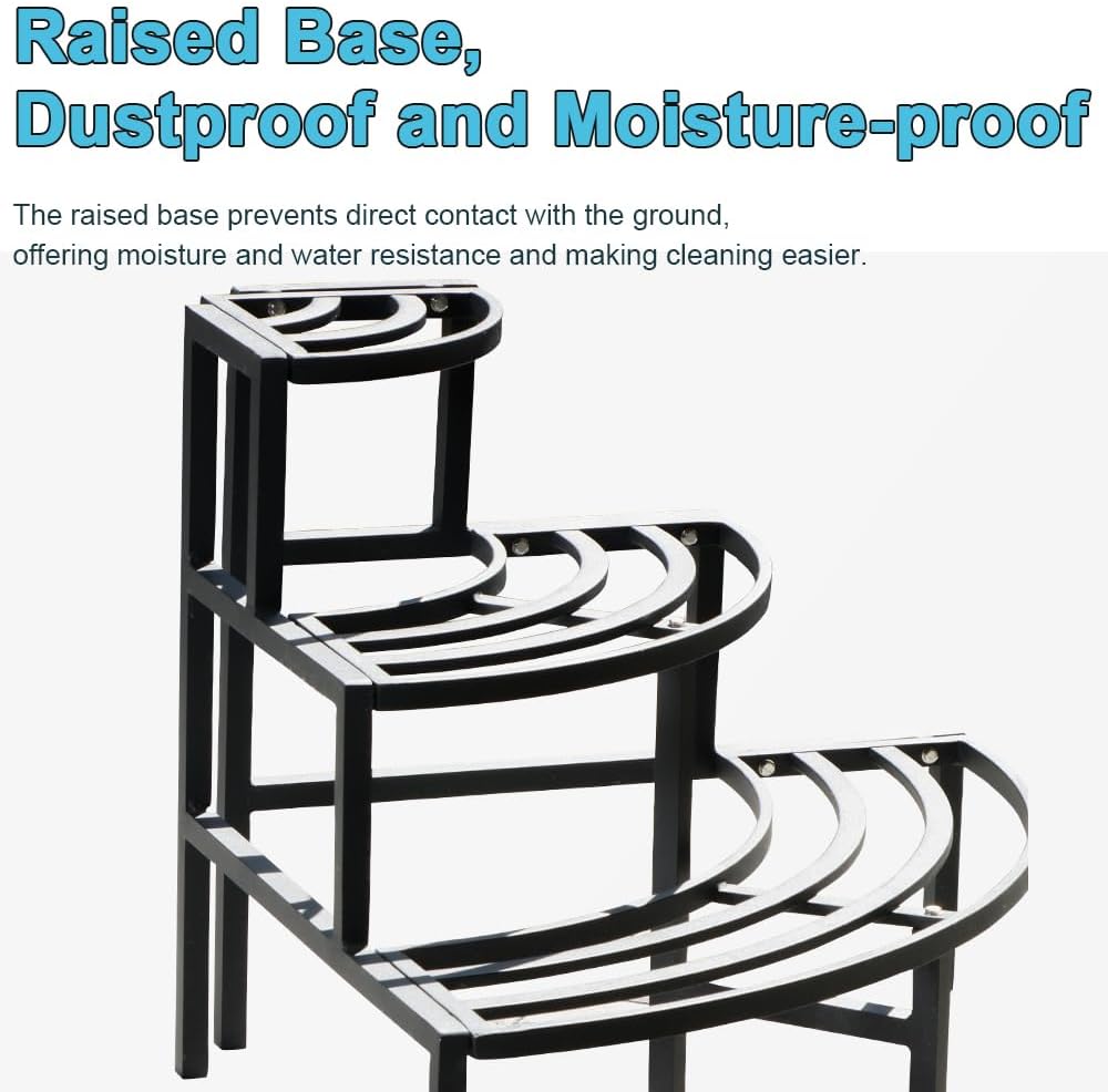 Black Corner Plant Stand - 3-Tier Space Saving Flower Pot Rack - Rustproof & Weather Resistant Indoor/Outdoor Ladder Display Shelf for Patio, Garden, Yard, Balcony