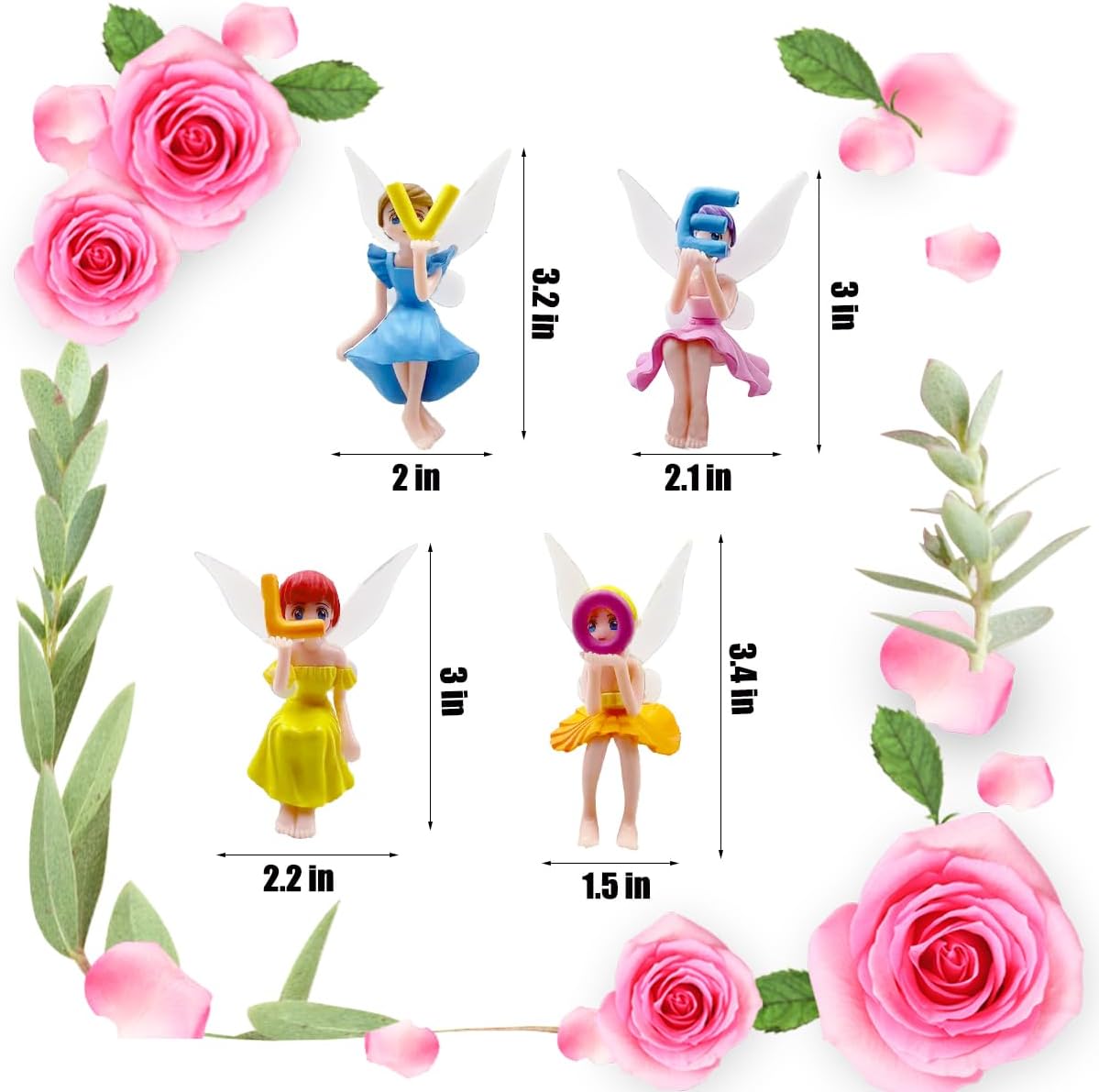 Suartus Miniature Fairy Figurines - 4Pcs Small Flower Fairies Ornaments Resin Mini Fairy Figurines Tiny Elf for DIY Fairy Garden Flower Pot Bonsai Micro Landscapes Craft Decoration Accessories (Love)