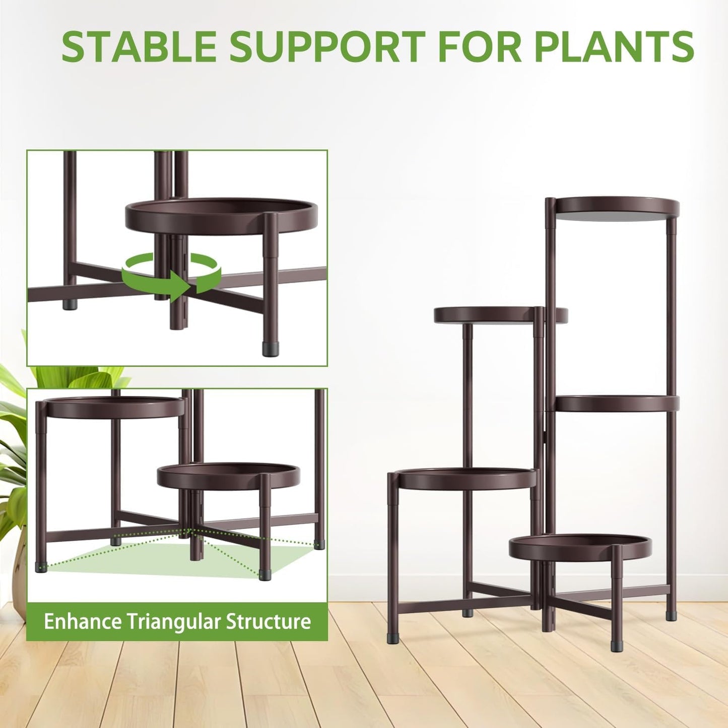 iDavosic.ly 5 Tier Large Plant Stand Indoor, 10 Inch Wide Tall Corner Metal Plant Stands Outdoor for Multiple Plants, Folding Tiered Flower Display Holder Rack Shelf, Violet Bronze