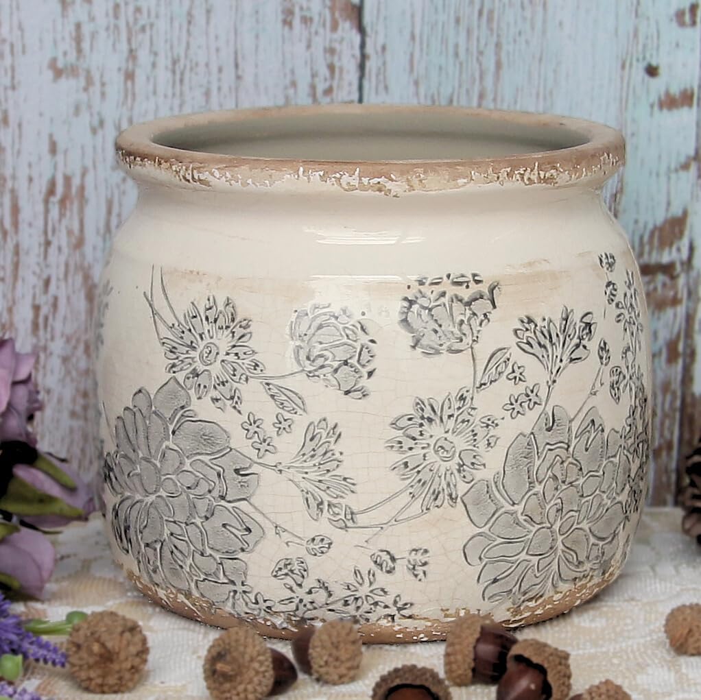 Ceramic Planters for Plants, Plant Pots with Drainage Hole, 6.29in. Flower Pots for Indoor Plants, Vintage Planters & Succulent Pots, Crackle Glaze Finish Plant Pots, Gray