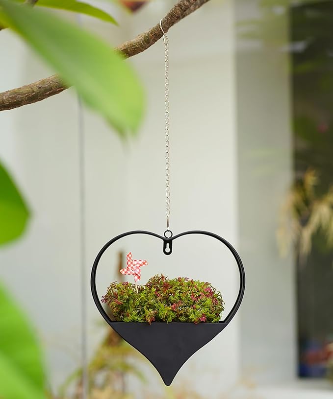Metal Hanging Planters for Indoor & Outdoor Plants -12 Inch Heart Shaped Planters for Wall or Window,Garden or Indoor Decor for Women(Black)
