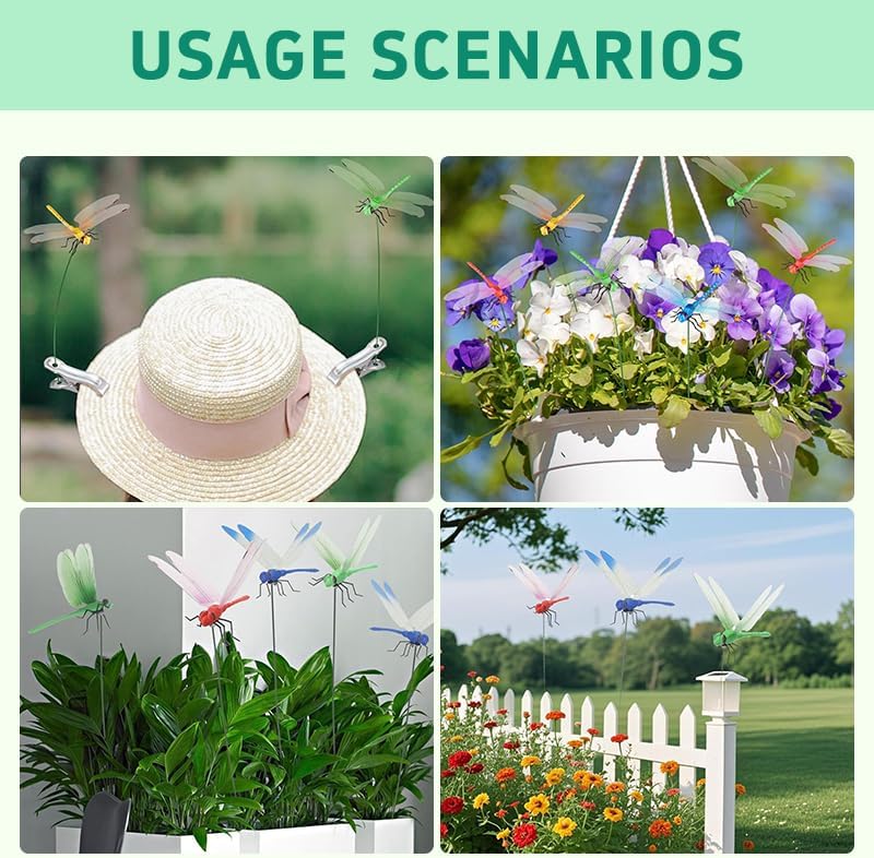 8PCS 3D Dragonfly Garden Decor Clips - Realistic Outdoor Insect Ornaments for Plants, Stakes & Fences | Fly Deterrent & Whimsical Yard Art
