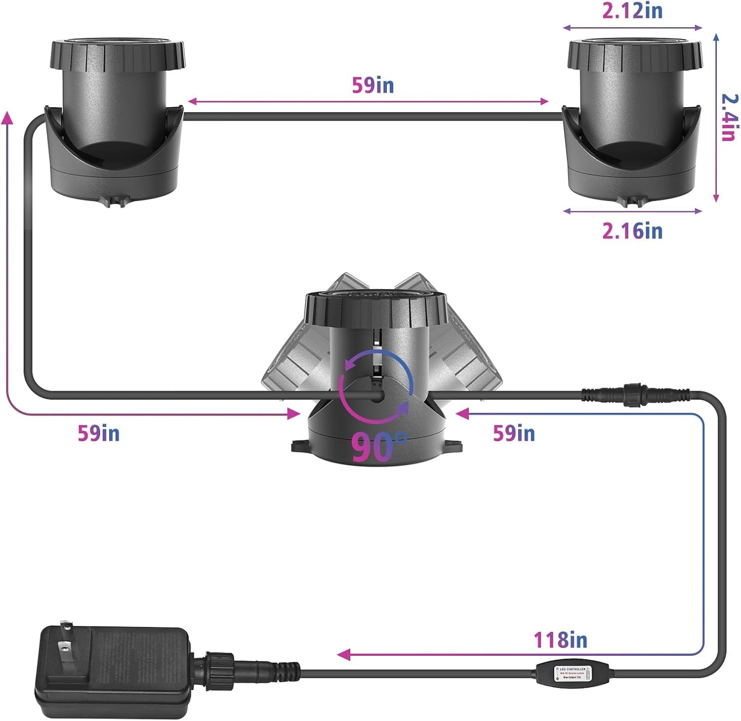 T-SUN LED Pond Light, 3 Head Lamps Submersible LED Pond Lights Color Changing Garden Pond Light with Remote Control, RGB Fish Tank Lights Fountain Spotlight for Garden, Pool, Aquarium Tank(3 Headlamp)