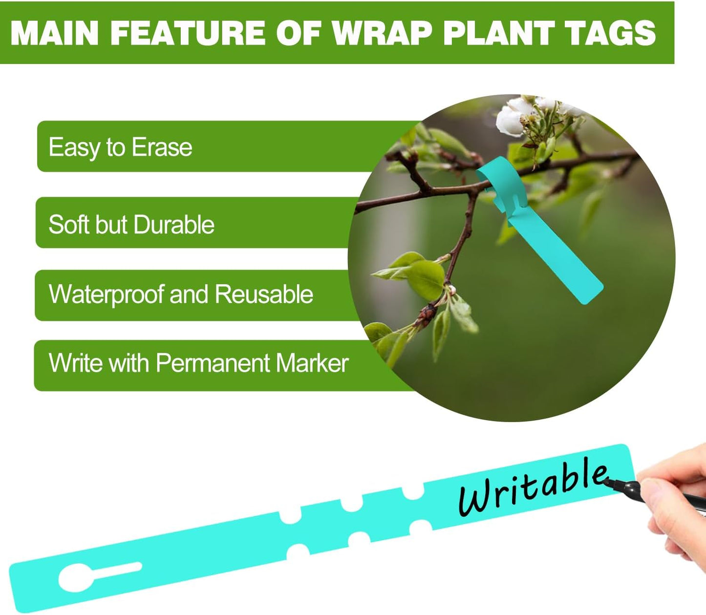 Plant Labels Yuanling Plastic Plant Tree Tags Wrap Around Hanging Tags Nursery Tree Markers Adjustable Garden Labels for Indoor Outdoor Gardening Plants (Teal)