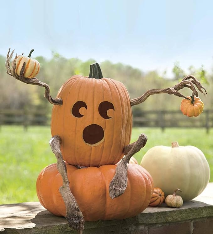 Plow & Hearth Set of 4 Bendable Pumpkin Arms and Legs | Create Whimsical Halloween Decor | Spooky Vine Design | Includes 2 arms and 2 Legs, Iron, Orange