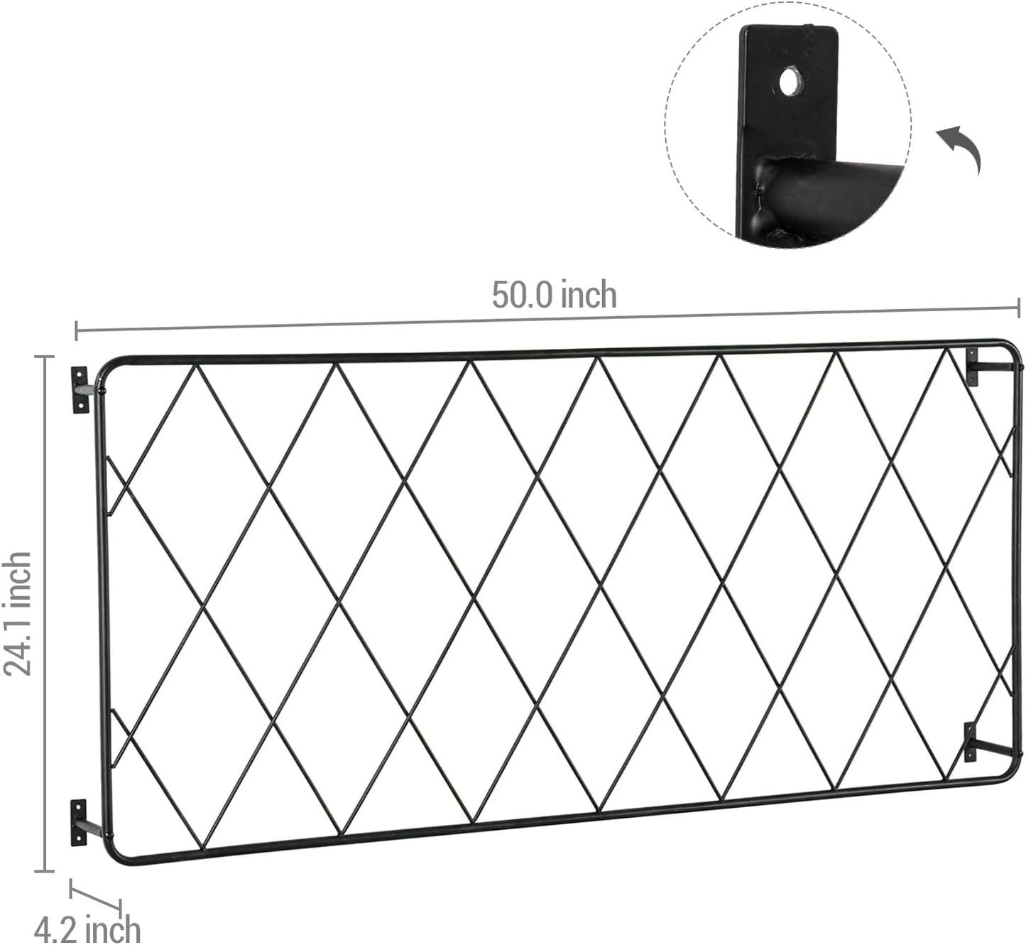 MyGift 50"x24" Wall Mounted Garden Trellis, Black Metal Lattice Panels for Outside, Hanging Lattice Support Frame for Outdoor or Indoor Climbing Plants, 1 Panel