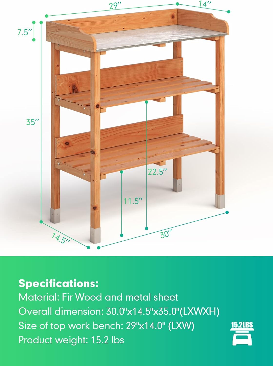 ARNOT Potting Bench,Outdoor Potting Bench Table with Sink and Storage Shelves, Wooden Garden Workstation for Gardening Tools, Planting, and Repotting – Natural Fir Wood (30" x 14.5" x 35")
