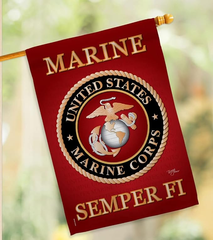 Marine Corps House Flag - Pack Armed Forces USMC Semper Fi United State American Military Veteran Retire Official USA Embroidery - Banner Small Garden Yard Gift Double-Sided Made In 28 X 40