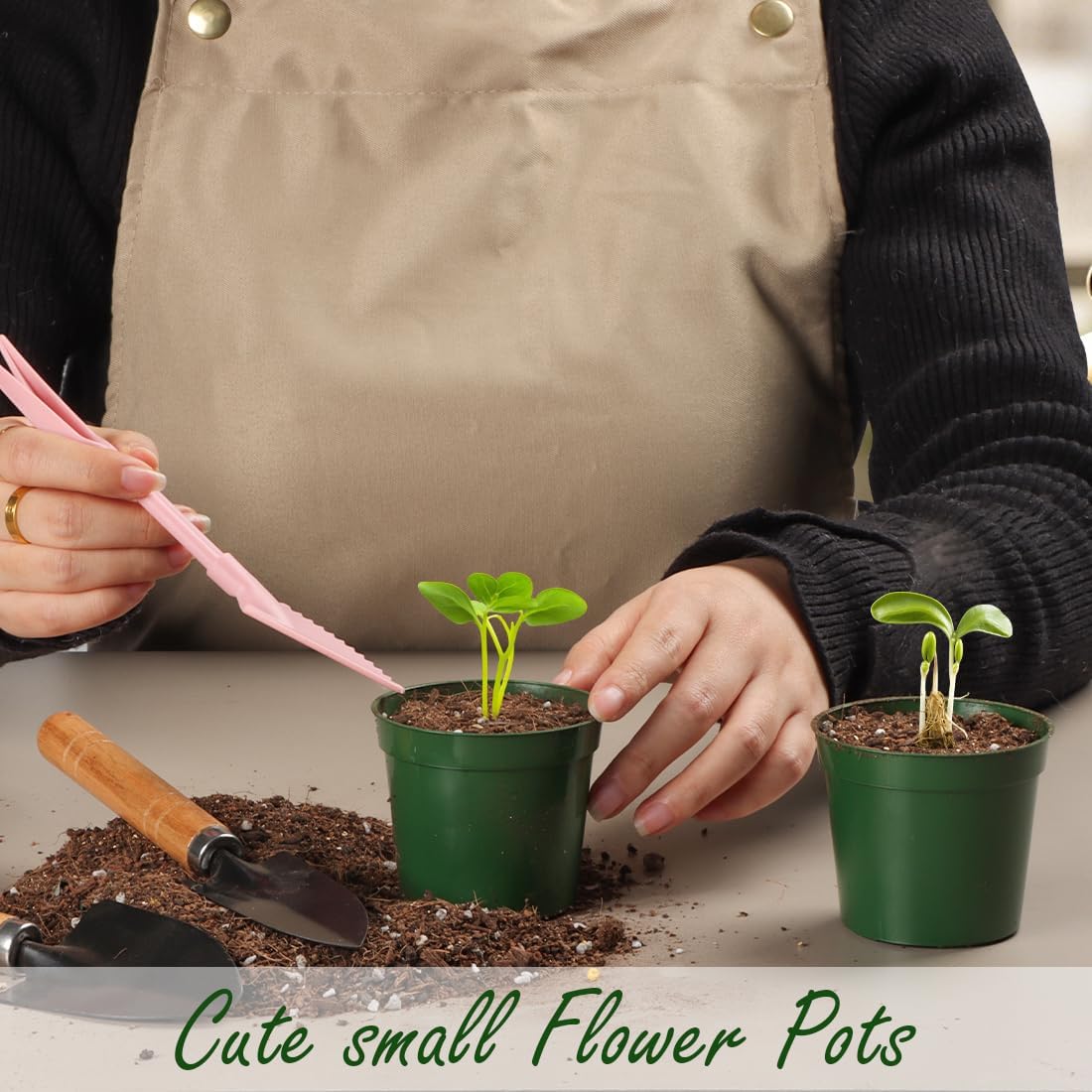 100 Pack 2.5 Inch Small Plant Pots, Plastic Nursery Pots for Plants, Seedling Pots for Planting Seeds, Succulents, Vegetables, Green