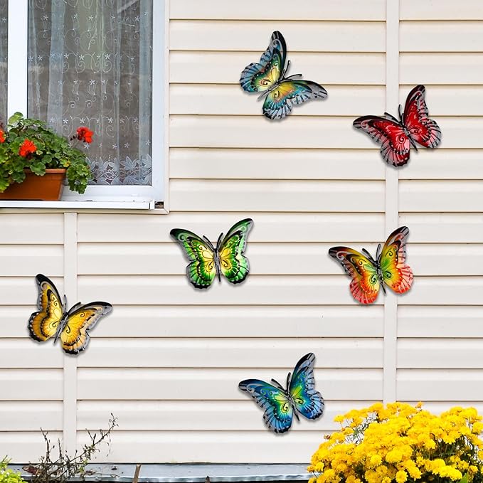 Metal Butterfly Wall Decor-6.5" Outdoor Fence Wall Art Decor Suitable for Garden Patio Balcony