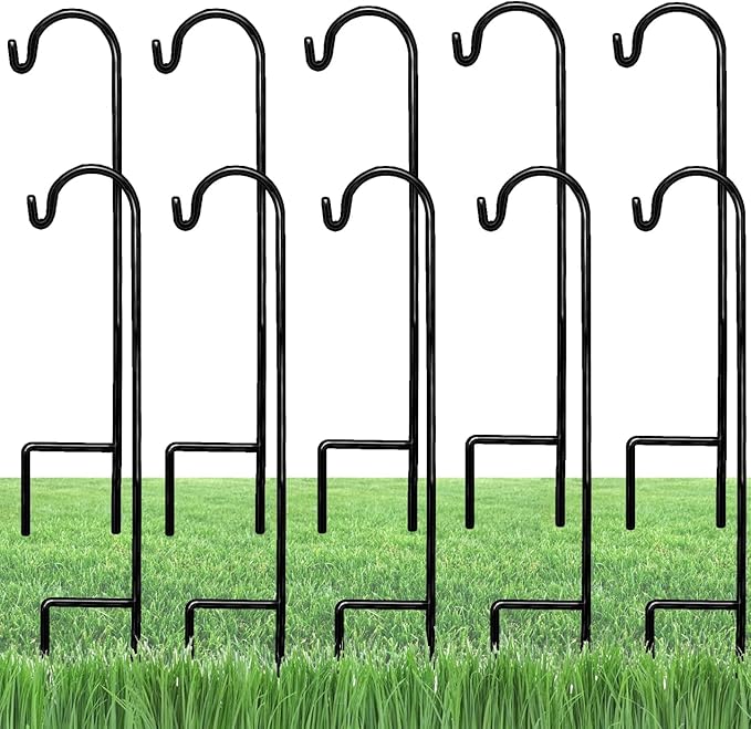 Ashman Shepherds Hook 10 Pack Black, 35 Inches Tall, Made of Premium Metal for Hanging Solar Light, Bird Feeders, Mason Jars, Garden Stake and Wedding Décor.