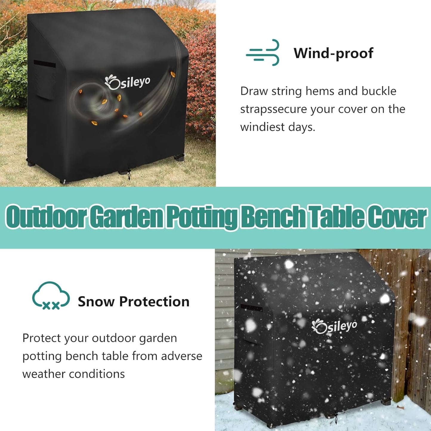 Outdoor Garden Potting Bench Table Cover with Split Zipper,600D Tough Canvas Waterproof Anti-UV All Season Weather Complete Protection Cover.(47" x 20" x 47"),Black