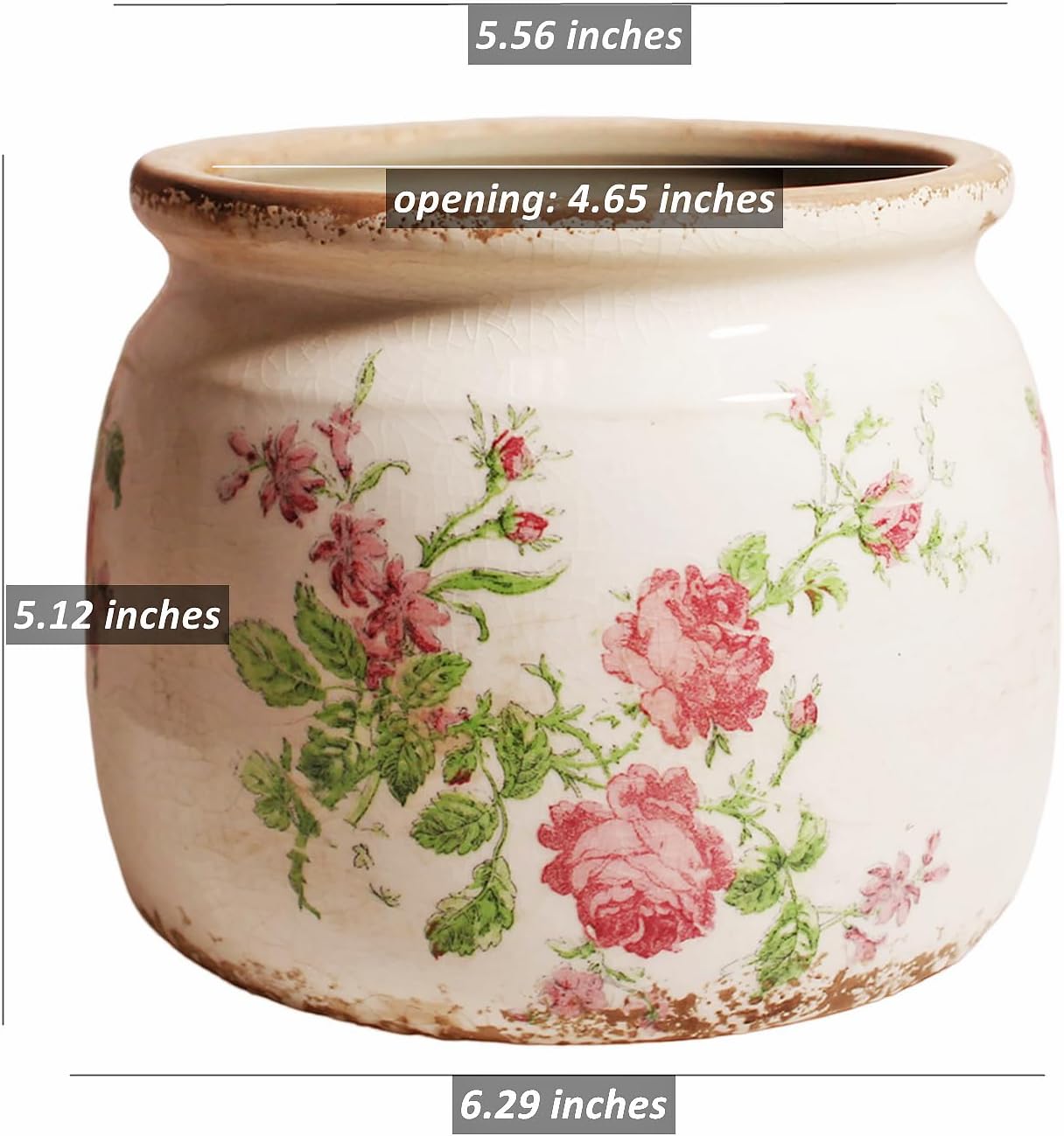 Ceramic Planters for Indoor Plants, Plant Pots with Drainage Hole, 6.29in. Flower Pots for Indoor Plants, Vintage Planters & Succulent Pots, Crackle Glaze Finish Plant Pots, Vintage Floral