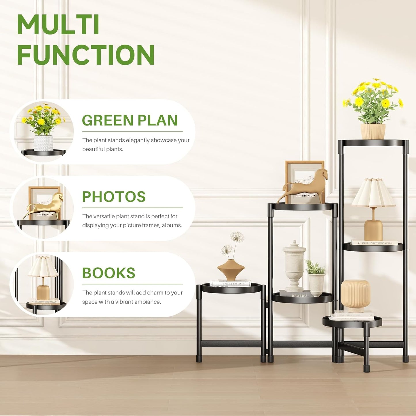 Plant Stand Indoor with Tray Metal 6 Tiered Corner Plant Holders for Multiple Plants Flower Pot Holder Display Stand for Living Room Balcony Garden Patio-Black