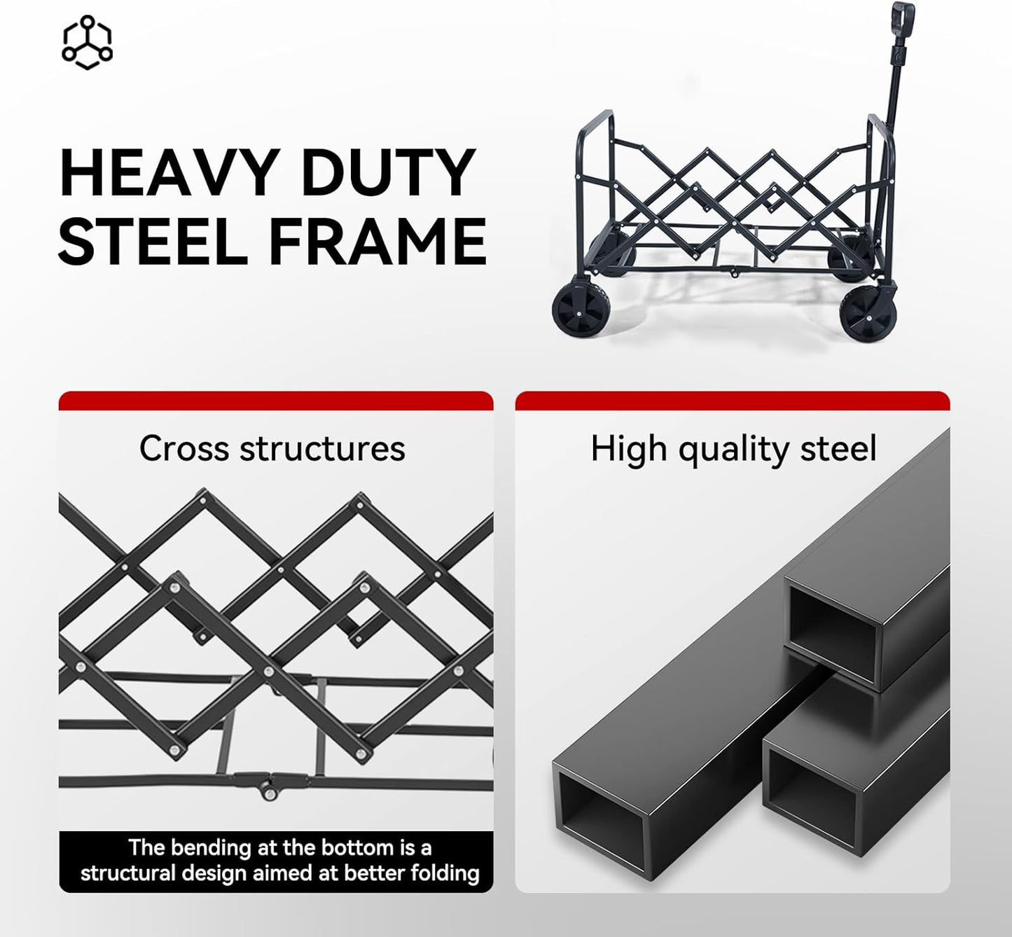 Collapsible Foldable Wagon, Foldig Cart with Wheel Heavy Duty with 180lbs Weight Capacity Lightweight Utility Camping Wagon for Groceries Garden Beach Sports Fishing (Coral Red)