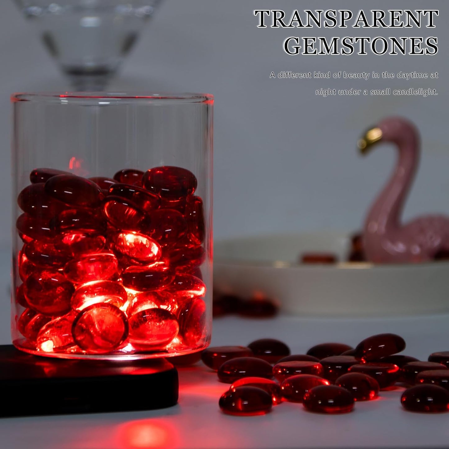 Meschett 50PCS Mini Glass Gems,Red Mancala Stones Flat Bottom Marble Beads for Home Decorative Art Craft Vase Filler(0.5"~0.7")