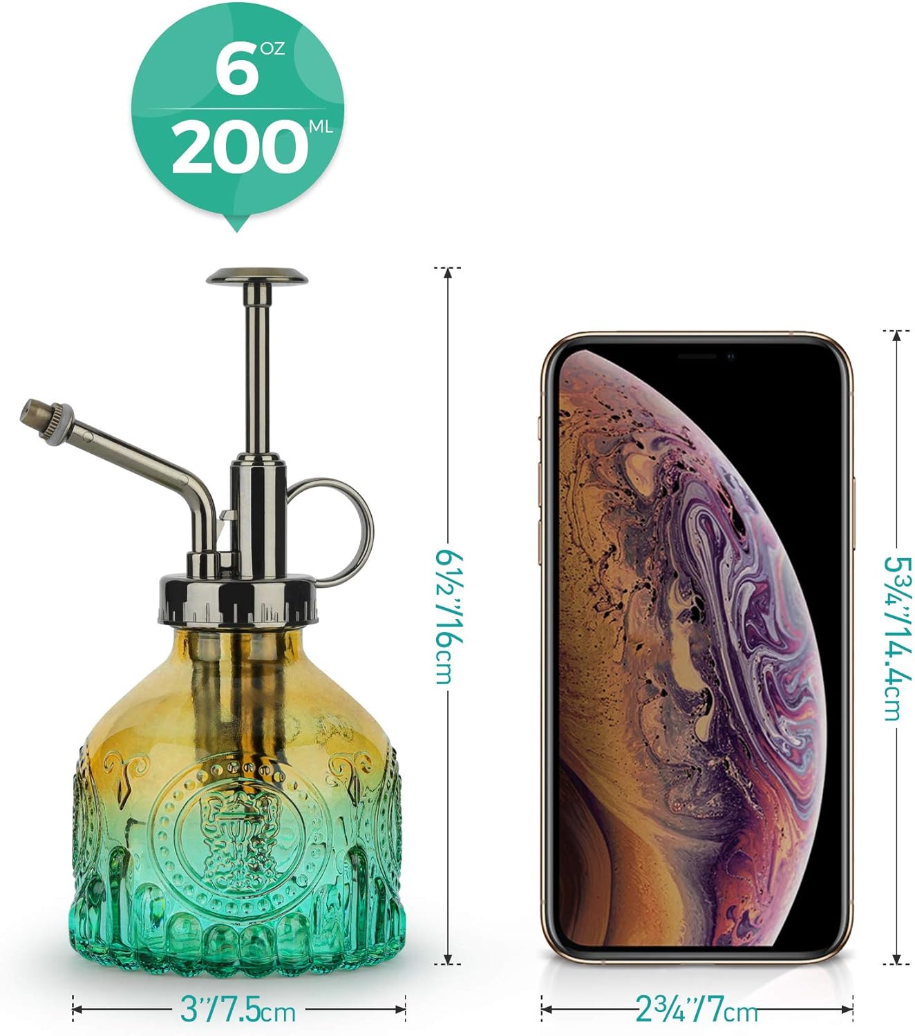 T4U Glass Plant Mister 200ML, Vintage Spray Bottle with Top Pump Fine Mist Garden Flower Sprayer Small Decorative Spritzer Watering Can Gift for Indoor Outdoor Succulent House Plant (Gradient Color)