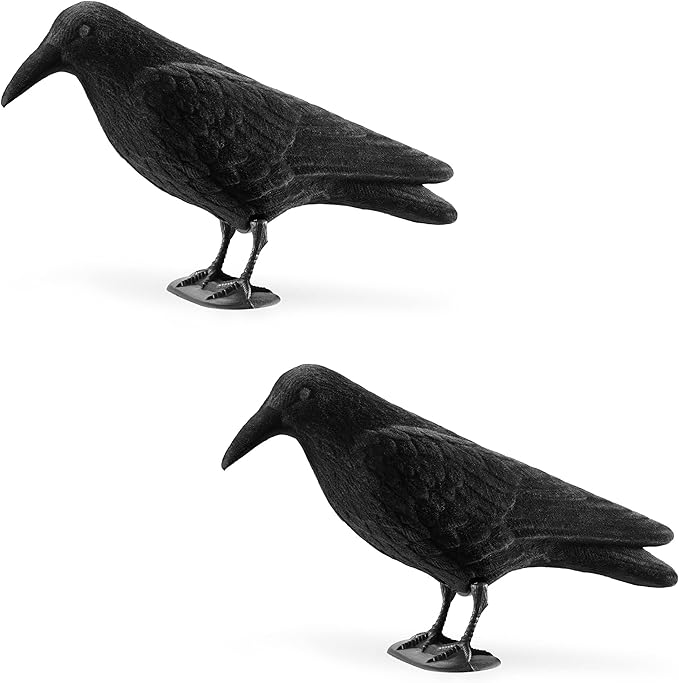 Navaris Crow Statues (Pack of 2) - Fake Black Crow Figure - Crows Bird Figures to Stand or Hang as Halloween Birds Decoration - Yard, Garden, Deck, Patio