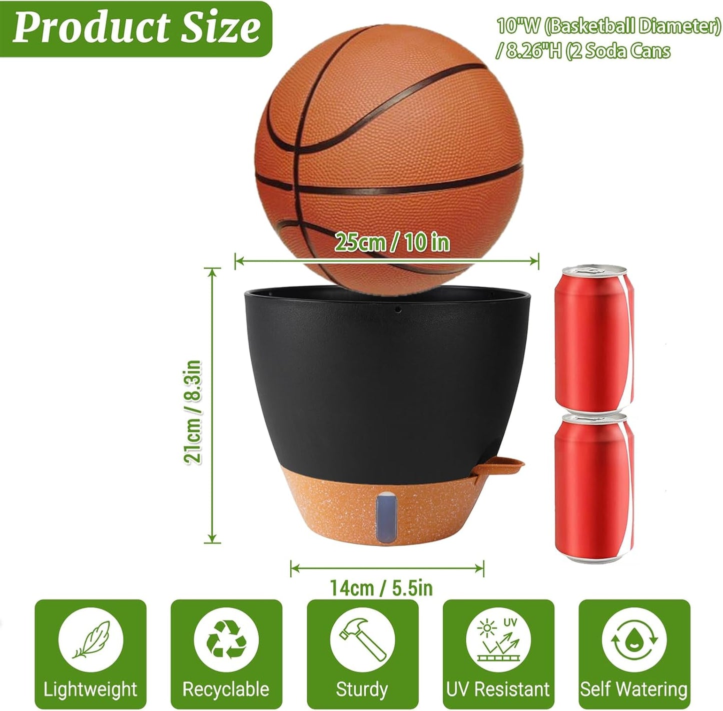 2 Pack 10 inch Plant Pots, Plastic Self Watering Planters with Drainage Holes, Deep Reservoir, Water Level Indicator, Modern Decorative Flower Pots for Indoor Outdoor Plants (Black, 10 inch)