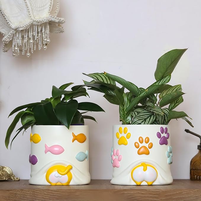 GUGUGO Cute Dog Planter Pots, Colorful Gardening Pots with Drainage Hole, Funny Unique Animal Flower Pots for Indoor Plants, Modern Boho Decor Funky Corgi Gifts for Corgi Lovers