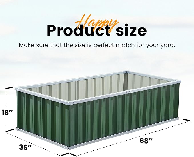 KING BIRD Raised Garden Bed 68" x 36" x 18" Heightened Galvanized Steel Metal Planter Box Outdoor for Deep-Rooted Vegetables, Flowers, Large Raised Bed Kit (Green)