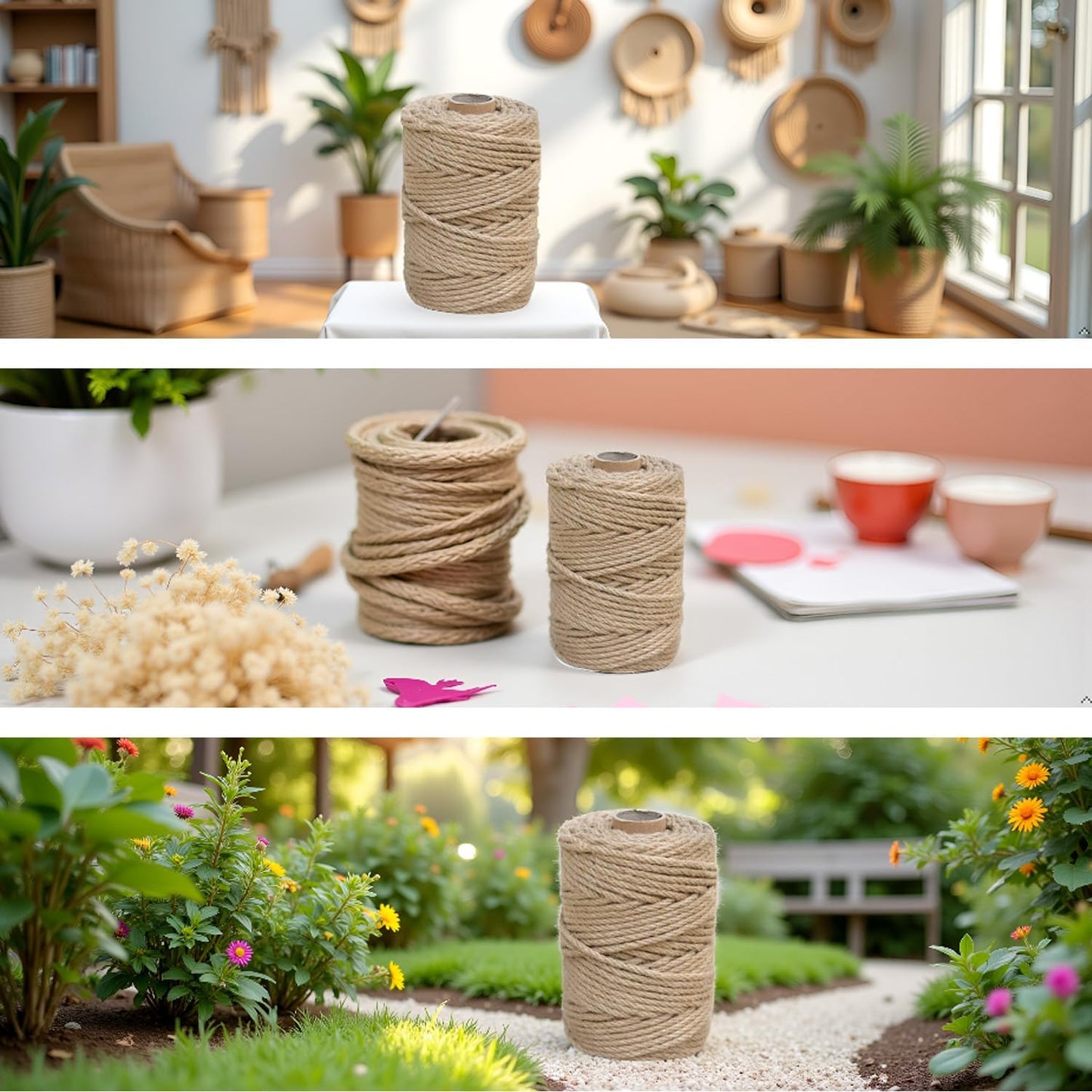1/5 in (5 mm) X 100 Ft (30 Meters) Jute Twine Rope String for Home Decorating, Cat Scratcher Post Tree, DIY Arts Crafts, Garden, Binding, Packing Material