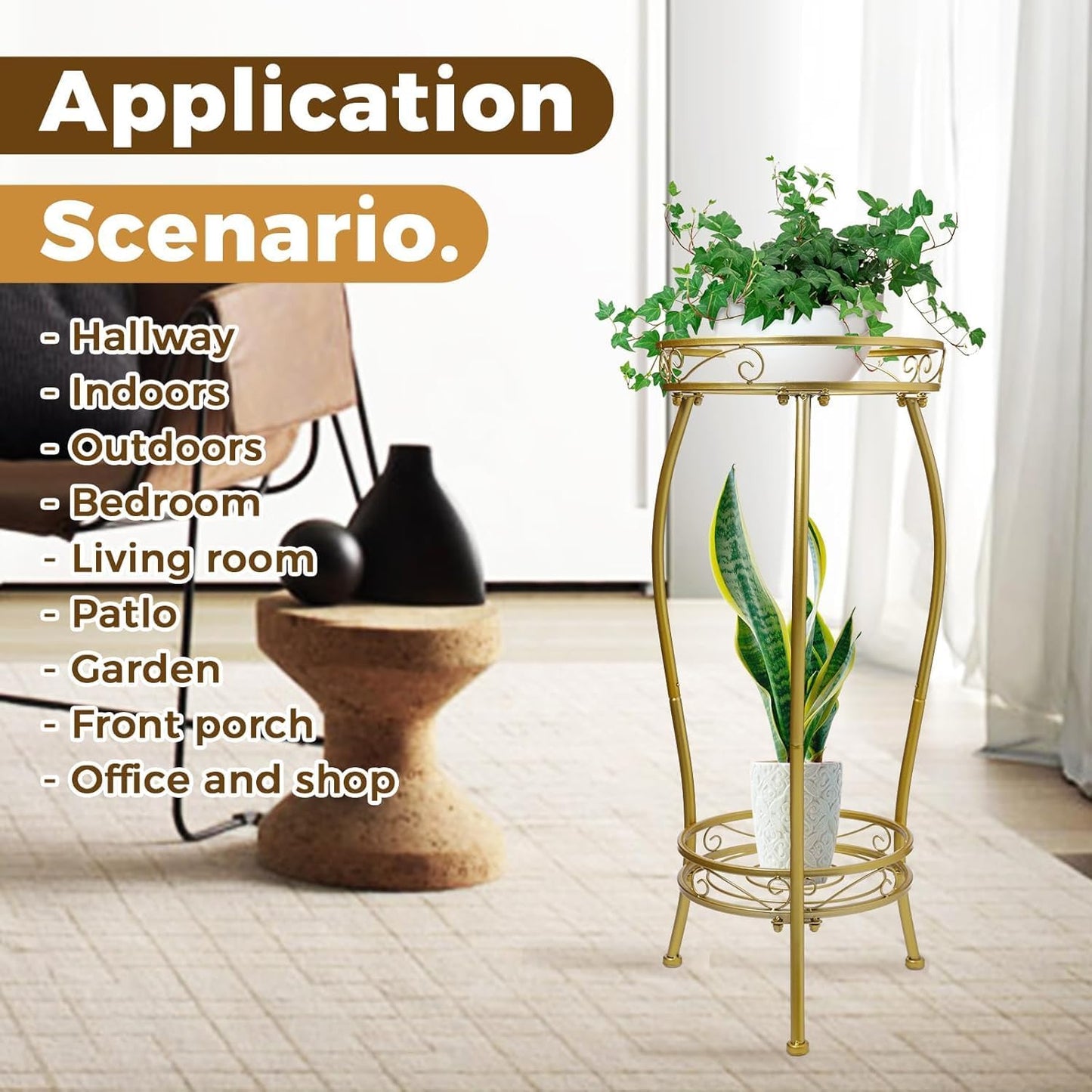 Plant Stand Indoor Outdoor,Tall Gold Metal Rustproof Stable Plant Stands,2 Tier 27.1 inch Multiple Plant Rack Holder Rack Flower Pot Stand Heavy Duty Plant Shelf (Gold)