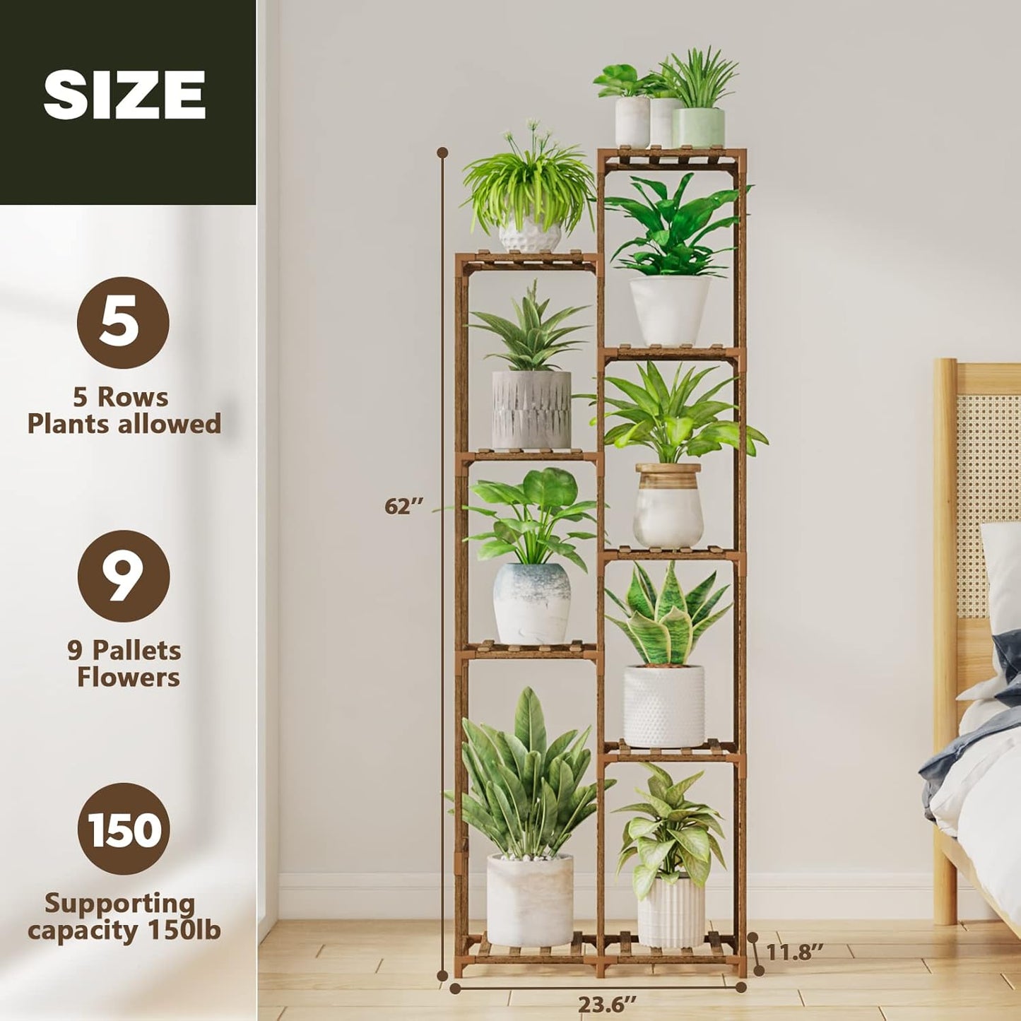Bamworld 62 " Tall Plant Stand for Indoor Plants Outdoor Corner Plant Shelf Flower Stands for Living Room Balcony and Garden