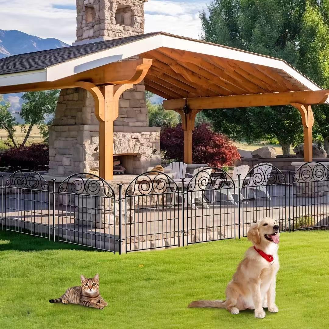 Tall Garden Fence with Gate, 40 Inch(H) 4 Panels Dog Fence Outdoor for Yard, Total Length 8.8 Ft Metal Decorative Fences│Patented