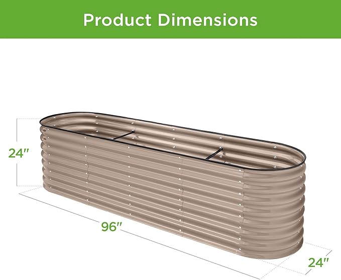 Best Choice Products 8x2x2ft Metal Raised Garden Bed, Oval Outdoor Deep Root Planter Box for Vegetables, Herbs w/ 4 Support Bars, 215 Gal Capacity - Taupe