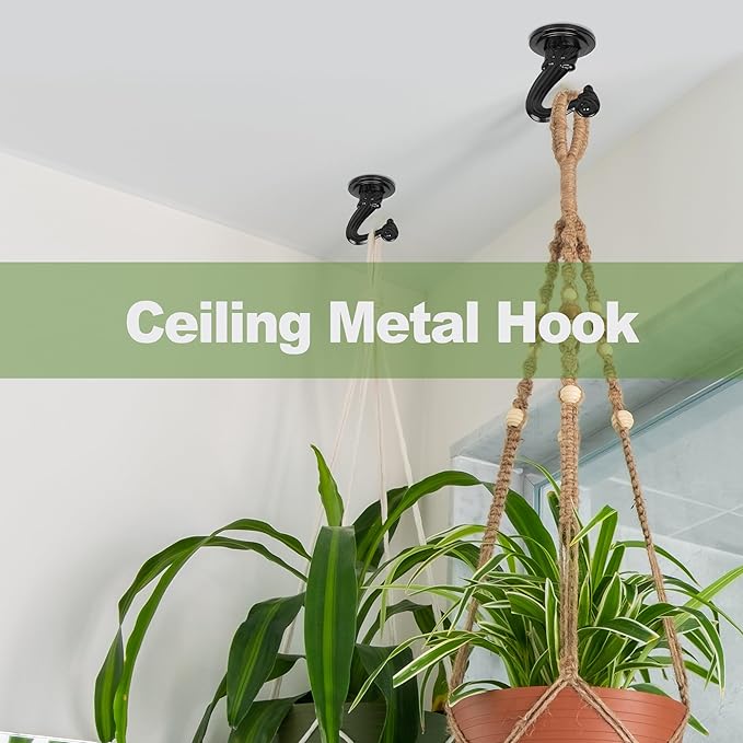 Ceiling Swag Hook Sets - Heavy Duty Hooks with Mounting Hardware for Hanging Plant, Ceiling or Extender Chains - Easy Install with Screws/Brackets (10 pcs - Black)