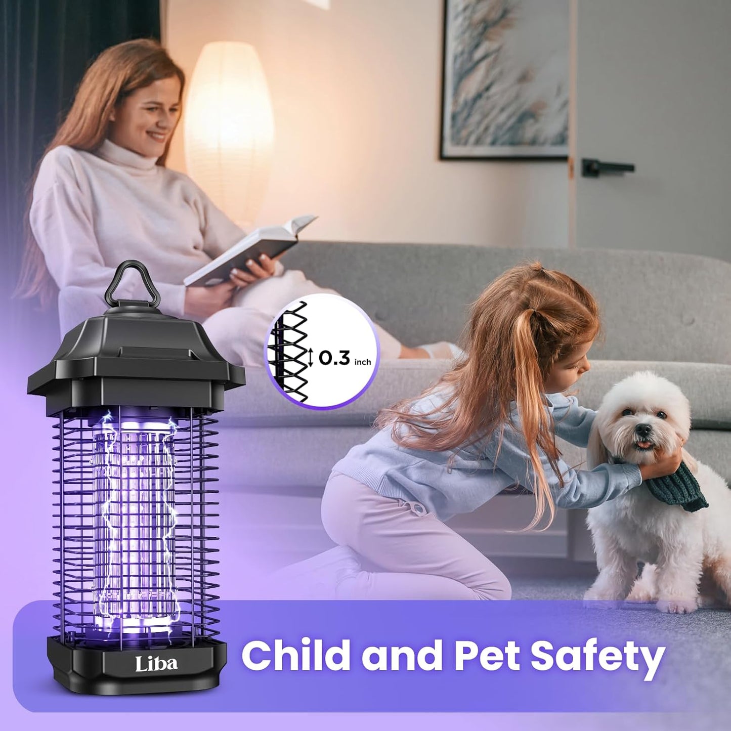 LiBa LED Bug Zapper Outdoor Indoor, Electric Mosquito Zapper Fly Trap Lamp, 10 Years Lifespan, 6.5ft Power Cord, Insect Killer Light for Home Yard Garden Patio Farm, High Voltage, IPX4 Rainproof